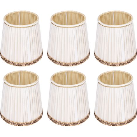Lot de 6 abat-jour en tissu à pince, beige, bord doré, pour lustre/plafonnier E14 (1/5)