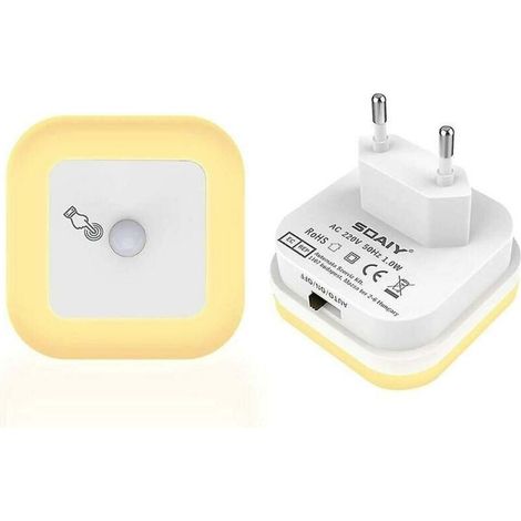 Dimmbares LED-Nachtlicht mit Bewegungsmelder, Steckdosen, stufenlos einstellbarer Helligkeit, 3 Modi (Auto/Ein/Aus), Orientierungslicht, ideal für Kinderzimmer, warmweiß (1/5)