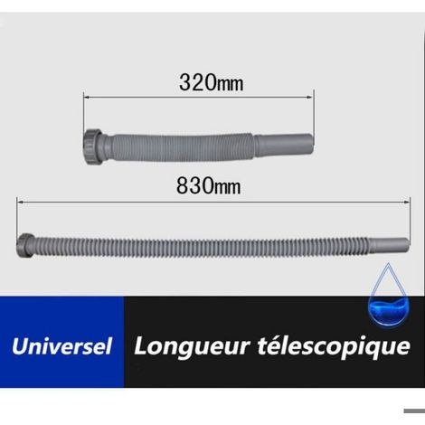 Tuyau d'évacuation double pour évier - - Télescopique 320-830 mm - Raccord fileté 5 cm - 36 mm - Bouchon anti-cafard (1/4)