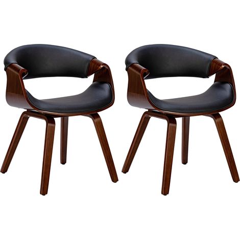 Set di 2 sedie da pranzo dal design retrò con struttura in legno color noce e seduta in PVC nero 100001539