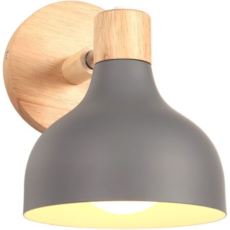 royaluxe- Applique Murale Interieure Rétro Lampe Murale Réglable En Bois Métal E27 Applique Murale Vintage Pour Salon Chambre Salle De Bain (Gris)