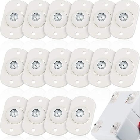 16 Pcs Mini Roulettes Pivotantes Auto-Adhésives en Plastique Petite Roulette con Bille en Inox pour Meubles Boîtes de Rangement Poubelles (1/5)