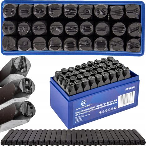 Poinçons numéroteurs, lettres, chiffres, 10 mm, 36 pièces, pour acier, Falon-Tech