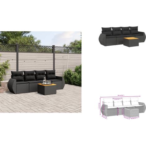 5-tlg. Garten-Sofagarnitur mit Kissen Schwarz Poly Rattan - Gartenmöbel - Outdoor Möbel - Rattan Gartenset - Lounge Set - Esstisch (1/3)