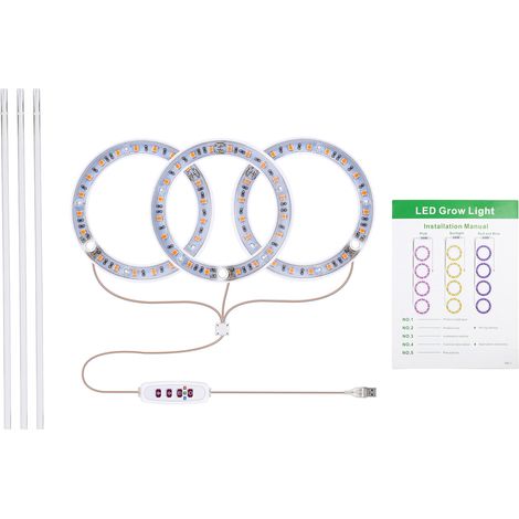 Vollspektrum-LED-Pflanzenlampe mit 20 LEDs, 8/12/16-Stunden-Timer, 5 Helligkeitsstufen, USB-Anschluss, Engelsringlicht für Sukkulenten