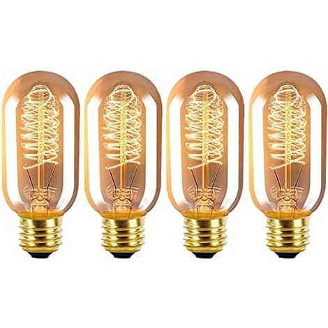 Lot de 4 ampoules à incandescence vintage E27 40 W à intensité variable Ampoule à vis Edison 2300 K T45 Ampoules à filament spirale décoratives Blanc chaud (1/5)