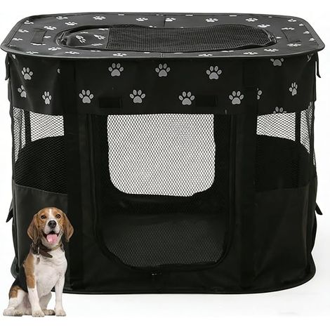 Portable Pet Kennel, 90 x 70 x 60 cm, Foldable, Rectangular, Cat Kennel, Closed Kennel (Black) (1/5)