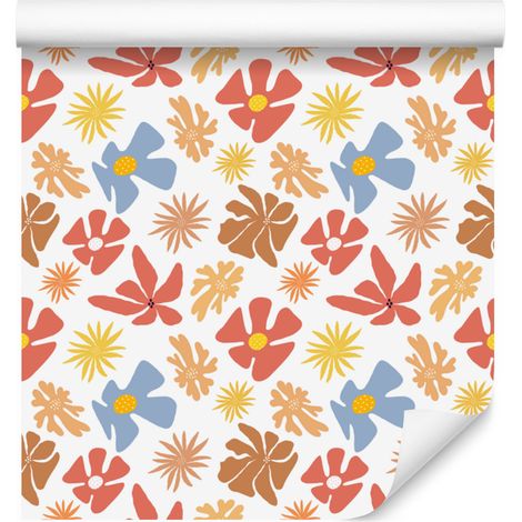 Papier peint fleuri blanc, crème et corail pour salon et chambre 50x1000 cm (1/5)