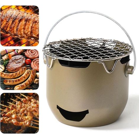 Portable charcoal barbecue, mini stainless steel charcoal barbecue, ideal for camping (green) (1/5)