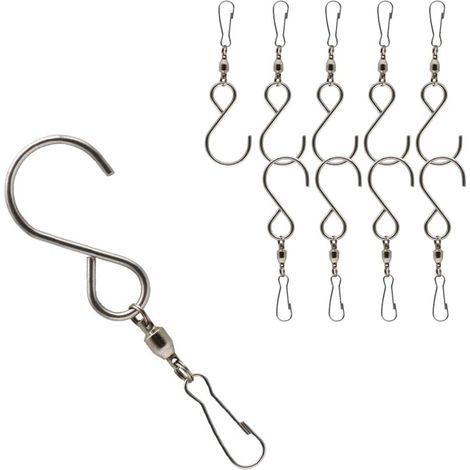 10 Pieces Swivel Hooks with Clips, Stainless Steel Wind Chime Hooks for Bird Feeder, Hanging Lamp, Hanging Flower Basket (Silver)
