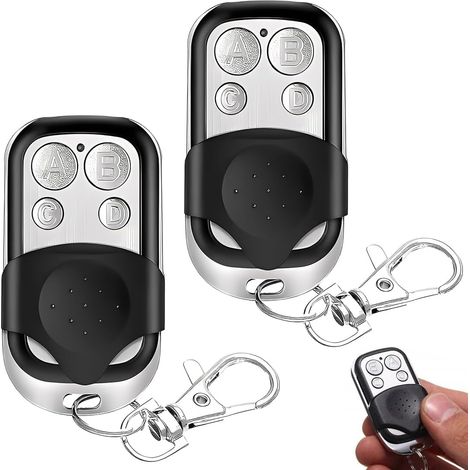 2 x Universal 433 MHz Wireless Garage Remote Control with 4 Buttons, for Electric Garage Doors, with Sliding Lid and Key Ring (1/5)