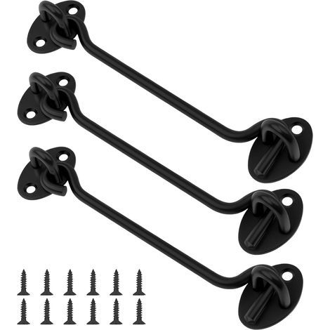 Pieces 150mm Door Hooks, Cabin Hooks, Black Door Hardware and Latches, Exterior Door Latch with Eyelets, with 12 Screws, for Home, Garden, Fence (1/4)