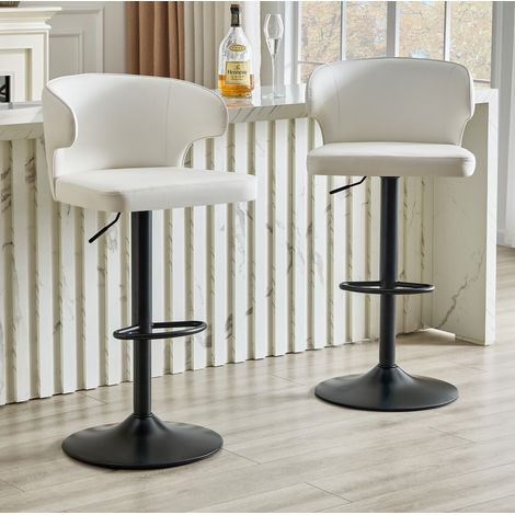 Taburete de bar giratorio, respaldo ergonómico, altura regulable, base grande, PU blanco (1/5)