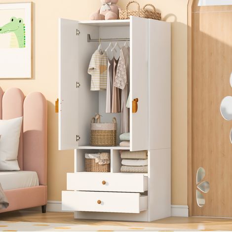 2-türiger Kleiderschrank mit 2 Schubladen und offenen Fächern, 70x50x170 cm, Weiß OKMYHOME (1/5)