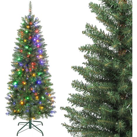 Árbol de Navidad artificial de 150 cm, árbol de Navidad delgado con 170 luces, 635 puntas, soporte metálico plegable, verde. (1/5)