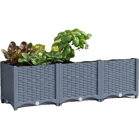 Huerto elevado con sistema de autorriego, apto para diversas plantas, color gris. (1/2)