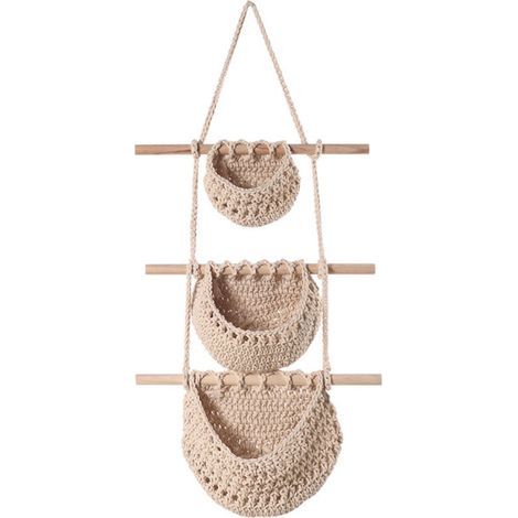 3-Tier Hanging Organizer - Cotton and Linen - Wall-Mounted Storage Basket - Wall Organizer for Children's Room, Bathroom, Bedroom (1/5)