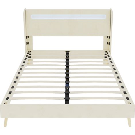 Cama tapizada con LED beige 140 x 200 cm de tela y metal (1/5)