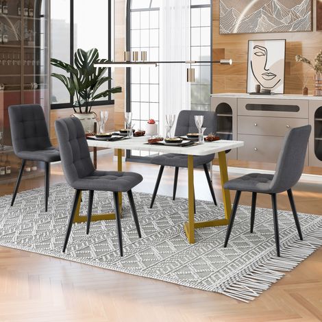 MEUBLIV Ensemble table à manger 117 cm avec 4 chaises gris foncé – finition marbre (1/5)