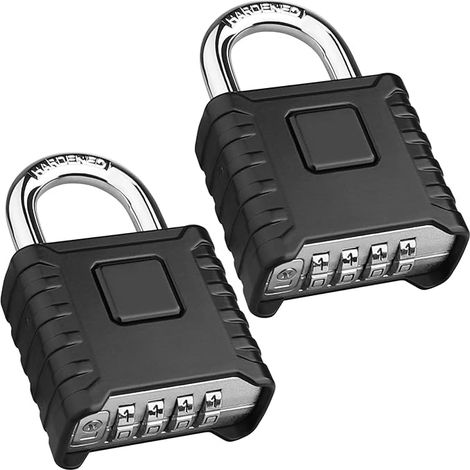 4-Stelliges Schwer Zahlenschloss,[2 Pack] Sicherheitsschloss mit 8MM Dicker Schäkel, aus 304 Edelstahl, Ein-Knopf-Entriegelung, Wasserdicht und Diebstahlsicher für Hof, Garagen, Tore - Schwarz