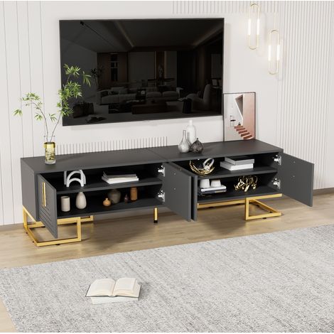 Mueble TV salón con almacenaje puertas y patas doradas HAVRYA (1/5)
