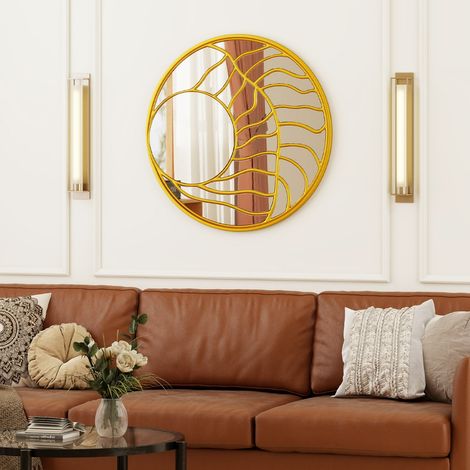Miroir Mural Doré Grand Miroir Mural Rond de 80 cm avec Cadre Irrégulier Décoration Murale Moderne pour Salon Couloi Chambre Or (1/3)