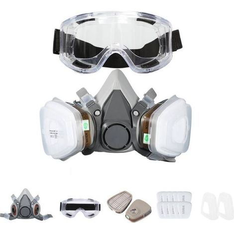 Demi-masque respiratoire réutilisable avec filtre, masque professionnel pour la protection contre les vapeurs de produits chimiques organiques, le travail du bois, la peinture automobile, le ponçage e (1/5)