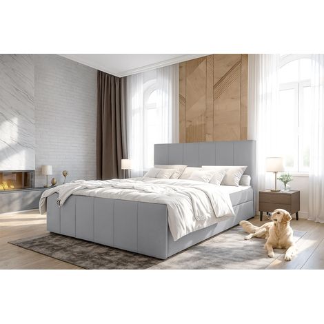 AX LIVING Levente Boxbett mit Bettkasten Boxspringbett graues 180x200