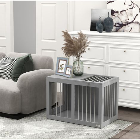 Jaula interior para perro 2 puertas con cierre 80 x 50 x 56,5 cm MDF y acero gris OKWISH (1/5)