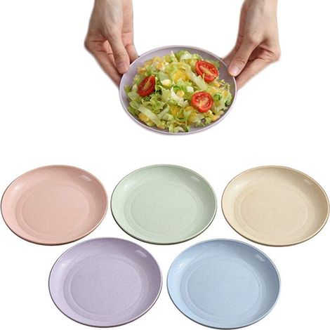 Assiette à dessert/soucoupe en paille de blé, service de table, assiette pour dîner, apéritifs, condiments, sauces, sel, en-cas, petite assiette, robuste, compatible micro-ondes. (1/5)