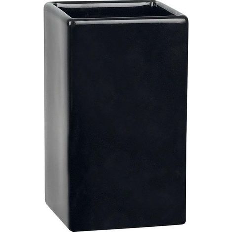 Gobelet Céramique Quadro - Accessoire Pratique et Esthétique pour Votre Salle de Bain - Facile à Nettoyer et particulièrement résistant à l'humidité - Noir (1/2)