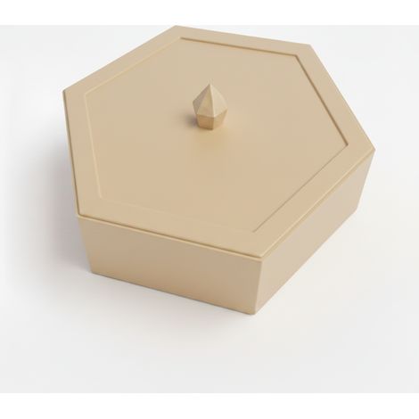 Scatola portagioie esagonale beige con coperchio