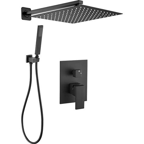 Douche Encastrable Mitigeur Douche 2 voies, Pulvérisateur Effet Pluie Noir Mat (1/5)