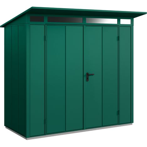 Hörmann Metall-Gerätehaus Berry Modern mit Pultdach Typ 1, 248 x 153 cm, moosgrün, 3,8 m², 2-flüglige Tür (1/5)