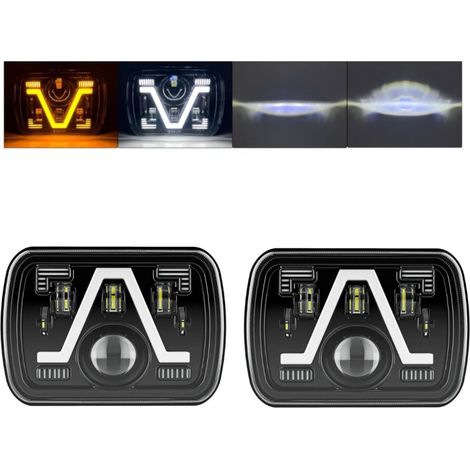 2er-Set universelle 5x7-Zoll LED-/Halogen-Scheinwerferlampe 12V–24V, Abblend-/Fernlicht, mit DRL-Tagfahrlicht, Blinker weiß-gelb