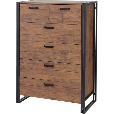 Credenza alta/cassettiera/mobile contenitore con 6 cassetti 115 x 80 x 40 cm struttura 3D finitura rovere naturale 040005975