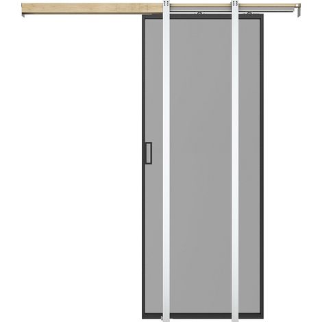 Porta scorrevole con sistema a incasso H205 x L63 cm Alluminio e Vetro temperato fumé - LINCI II