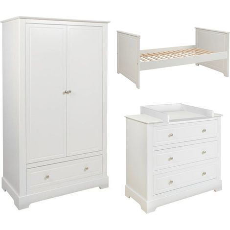 Vollständiges Schlafzimmer Mitwachsendes Bett 70x140 Wickelkommode und 2-türiger Schrank Bellamy Marylou Weiß (1/5)