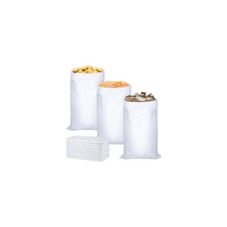 20 Sacs Tissés Blancs 60 x 105 cm Sac en Polypropylène, 50kg Sac à Gravats Grand Sac de Dechets Reutilisable pour Céréales Aliments pour Animaux Gravier de Chantier et Feuilles Mortes,