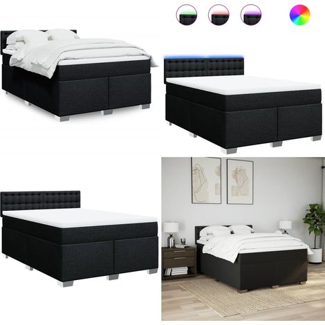 vidaXL Sommier à lattes de lit avec matelas Noir 140x200 cm Tissu (1/5)