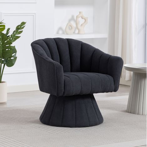 Sillón giratorio 70x66x72 cm gris oscuro en pana con giro 360° y respaldo envolvente (1/5)