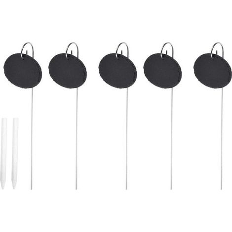 Ensemble de 5 marqueurs de jardin en ardoise comprenant 2 mini marqueurs à craie, des étiquettes pour l'identification des fleurs avec épingles, des marqueurs de jardin (1/5)