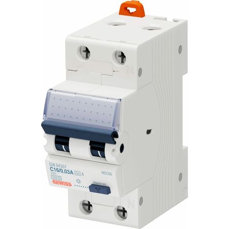 Gewiss KOMPACT FEHLERSTROM-LEITUNGSSCHUTZSCHALTER - MDC 60 - 1P+N CHARAKTERISTIK C 16A TYP A Idn=0,03A - 2 TE, GW94307