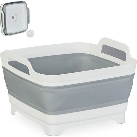 Bassine pour la Vaisselle, avec système d’évacuation, 9 litres, H x L x P : 20 x 31 x 31 cm, Blanc et Gris (1/5)
