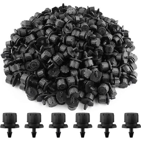 200 goteros de riego ajustables, sistema de microgoteo de 1/4 de pulgada, gotero, cabezal de riego para huerto o macizo de flores (negro) (1/5)