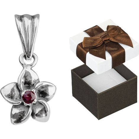 Ciondolo a forma di fiore in argento con zirconi cubici Ciondolo ossidato con zirconi cubici rossi (1/4)