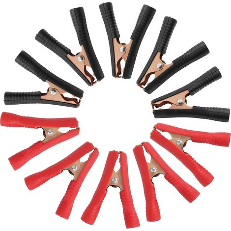 Lot de 10 pinces crocodiles isolées de 100 A - Pinces crocodiles électriques très résistantes - Câble de remplacement de batterie en métal à ressort pour voiture, véhicule, bateau (rouge et (1/5)
