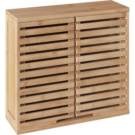 Mueble Auxiliar 2 Puertas Sicela Marrón, Fabricado en Bambú, Moderno y Práctico, Para Cualquier Estancia, 52x59x20cm