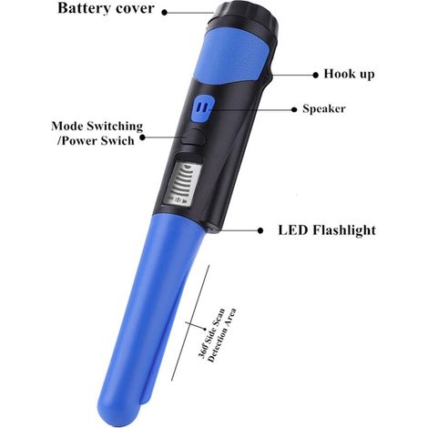 Détecteur de métaux portable bleu avec vibration et alarme sonore, localisateur de précision pour adultes et enfants, exploration en plein air, outil de recherche robuste. (1/5)