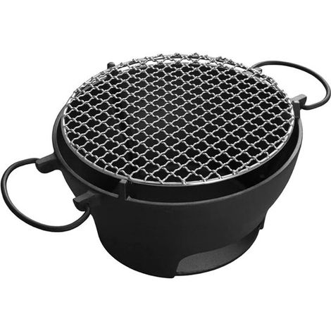 Grillbesteck-Set Tragbarer Holzkohlegrill aus Gusseisen Familien-Grillabend im Freien multifunktional mit Spießen zum Kochen und Warmhalten von (1/2)